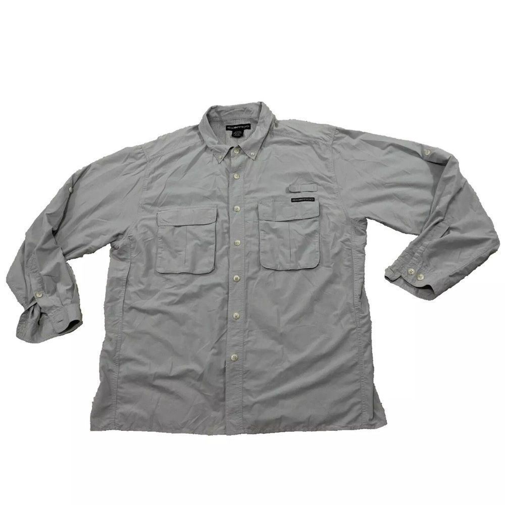 EXOFFICIO Tech Shirt Men XL Light Gray Outdoor Vented Fishing Hiking Gorpcore XL